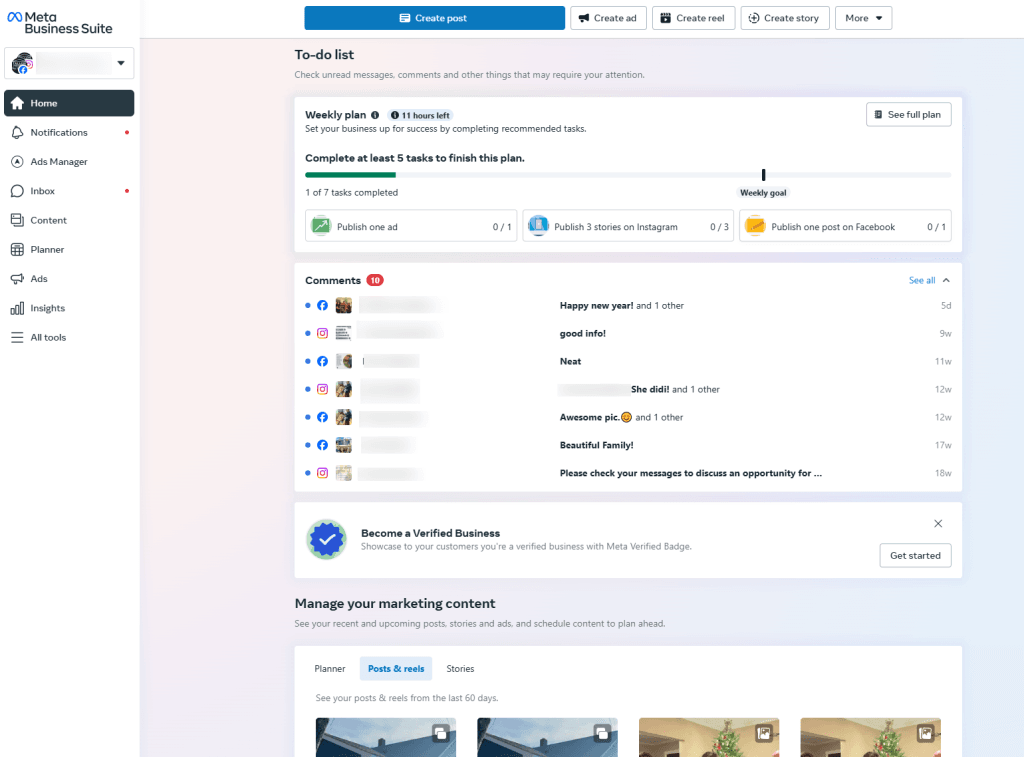 Meta Business Suite Dashboard