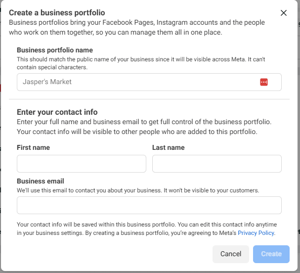 Meta Business Suite Create Portfolio