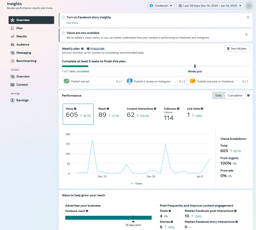 Meta Business Suite analytics