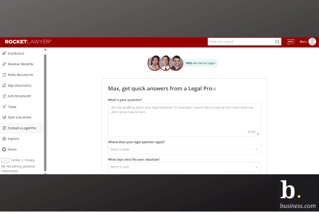 Rocket Lawyer website