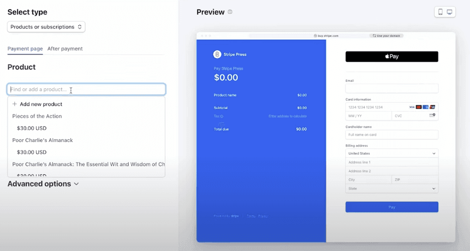 Stripe payment page