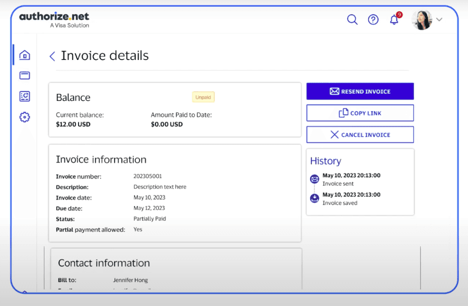 Authorize.net invoicing