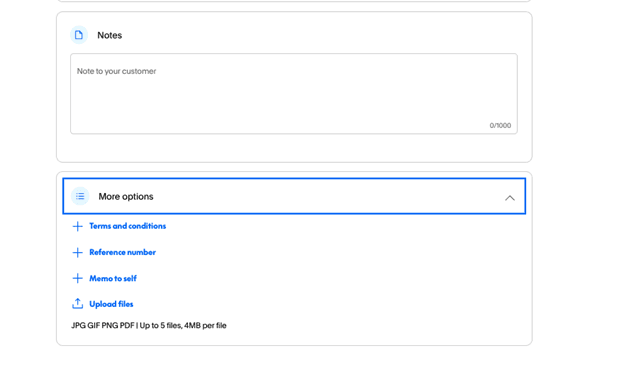 adding notes to a paypal invoice
