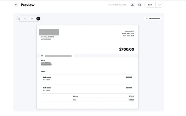Paypal preview invoice