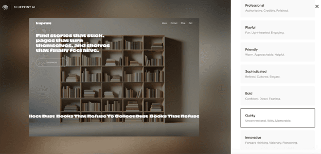 Image of Squarespace’s Blueprint AI as it guides a user through generating a website.
