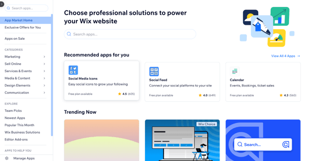 image of Wix’s app marketplace 