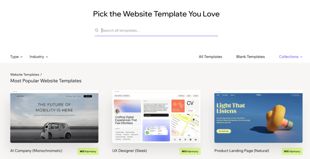 image of the Wix template library 