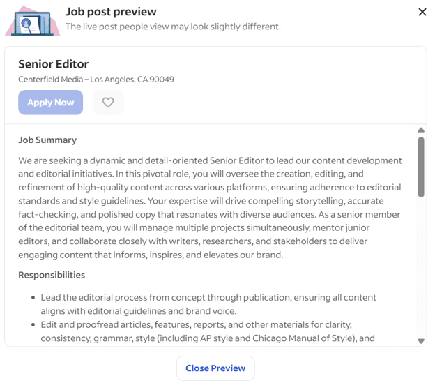 Indeed job postin