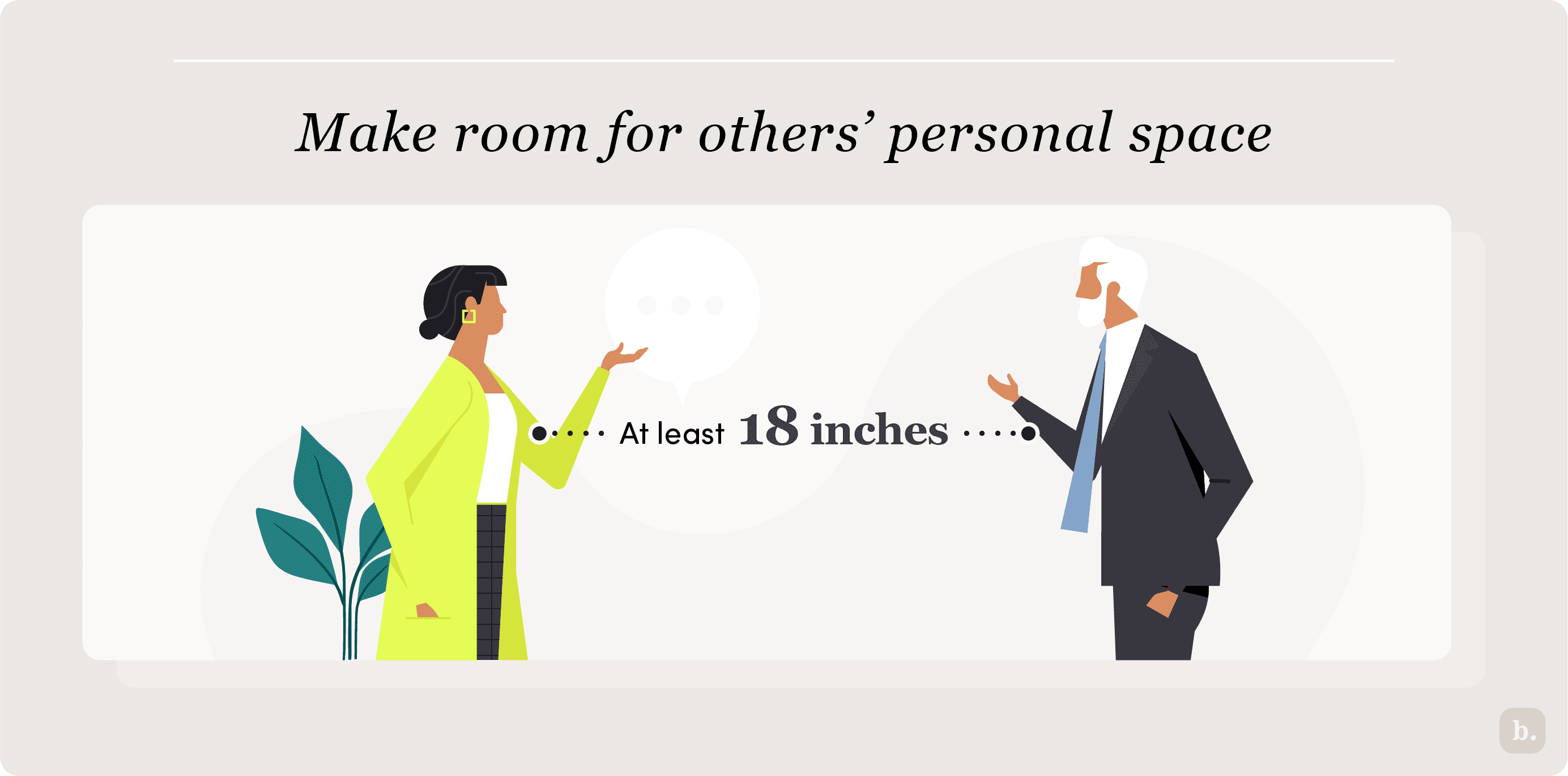graphic of colleagues standing 18 inches apart