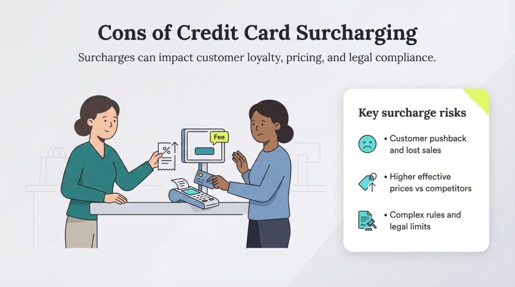 cons of credit card surcharging