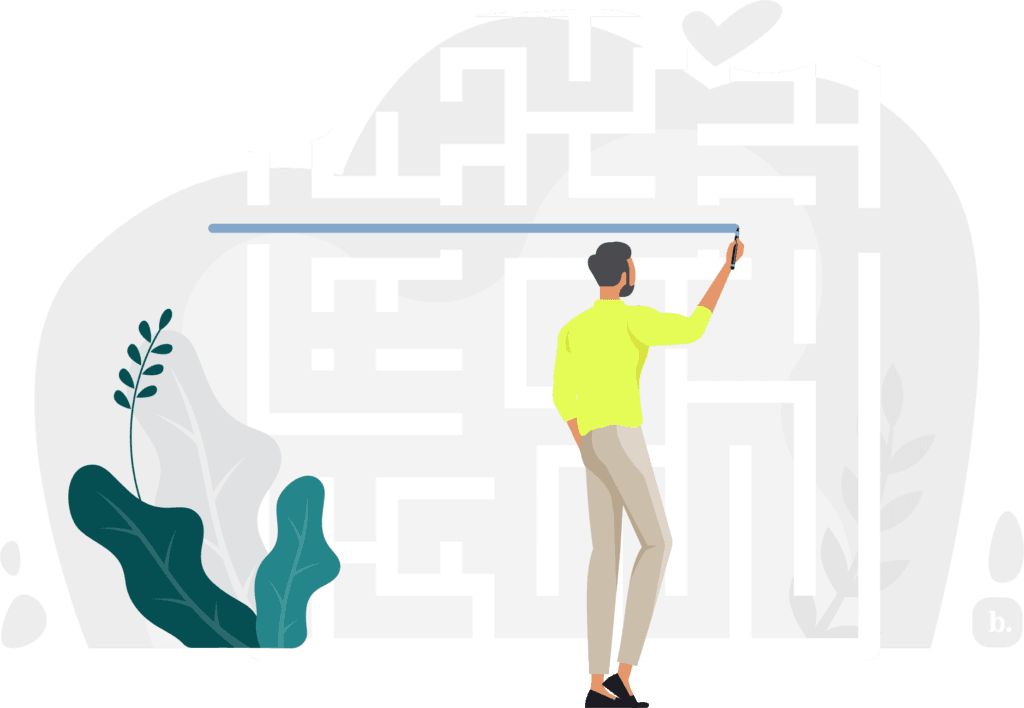 graphic of a person drawing a line on an oversized maze on a wall