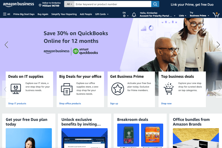 Amazon Business homepage