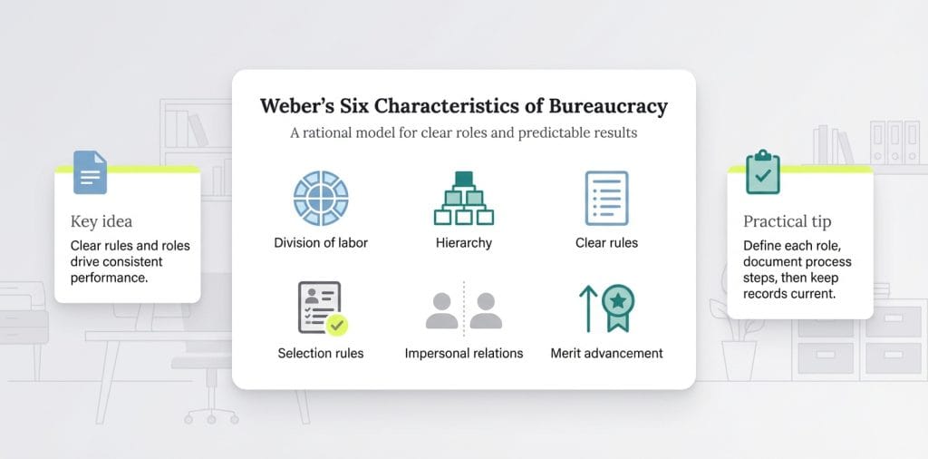 Weber's six characteristics of bureaucracy