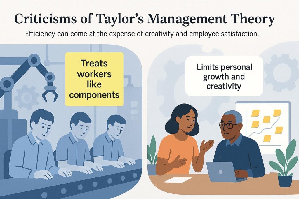 Graphic depicting criticisms of Taylor's management theory