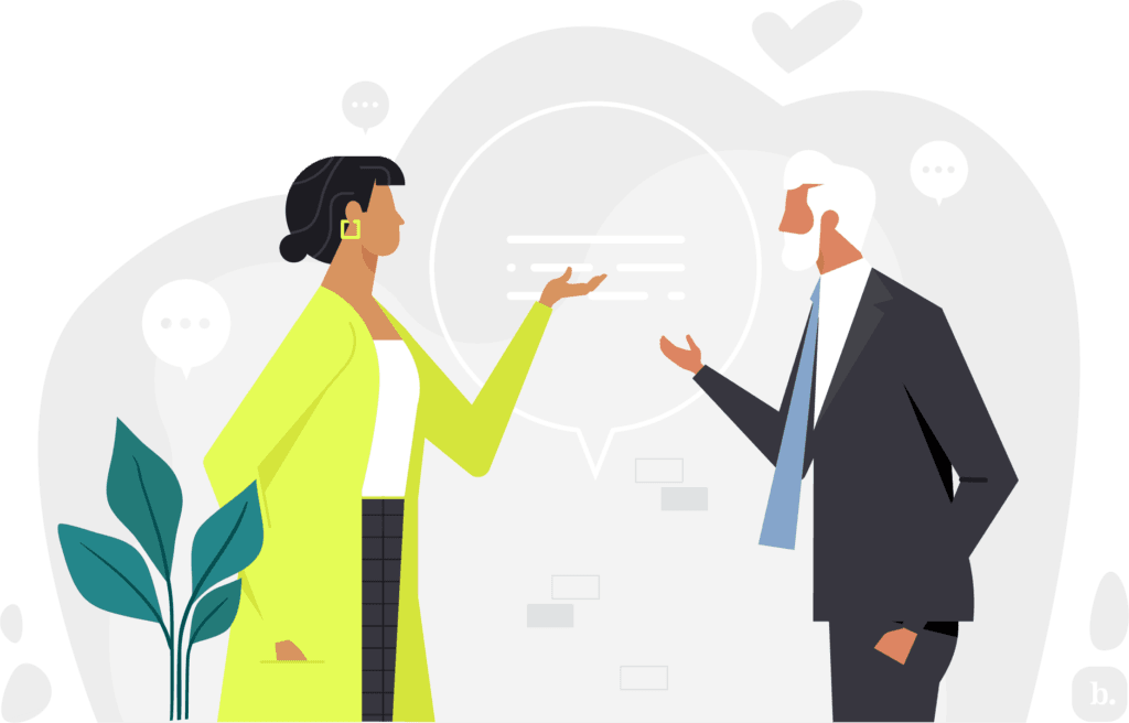 graphic of two colleagues talking