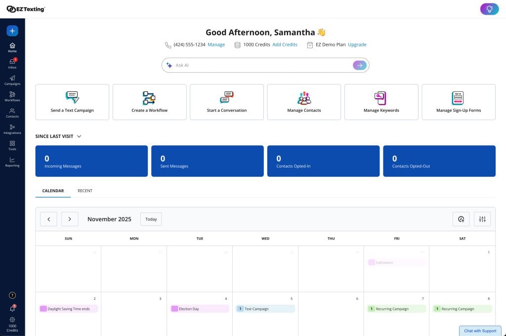 EZ Texting dashboard