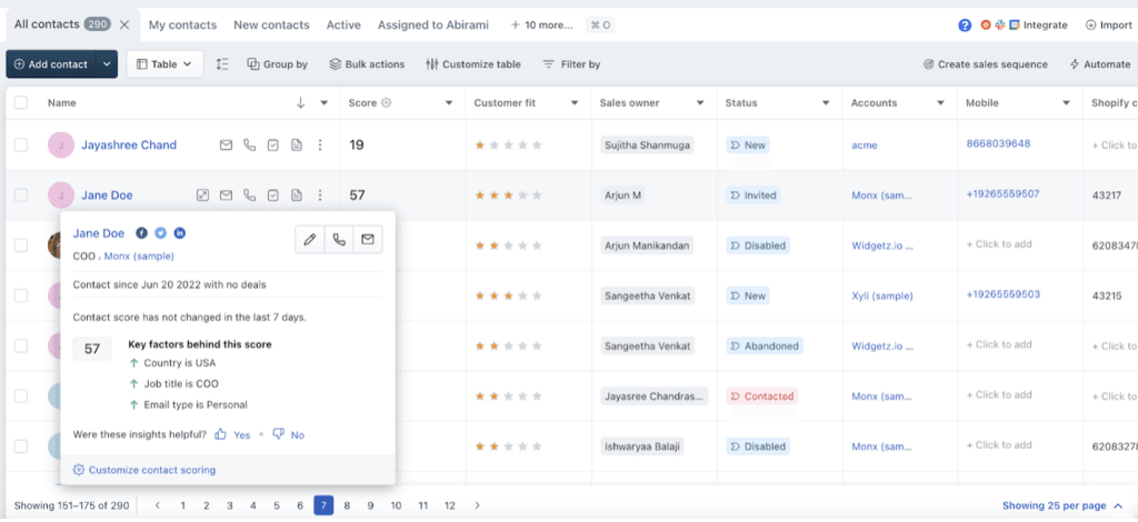 Freshsales lead scoring