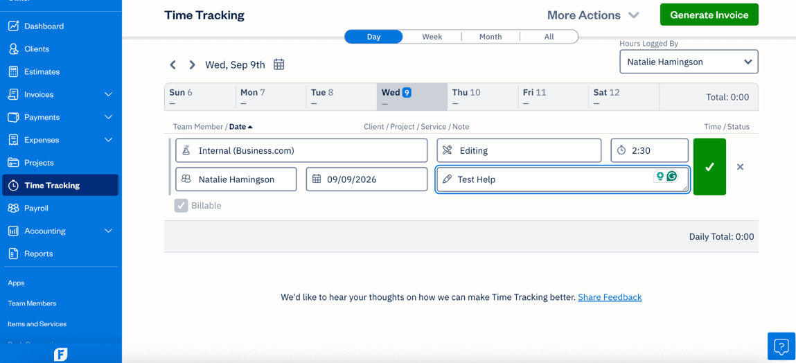 image of Time Tracking dashboard