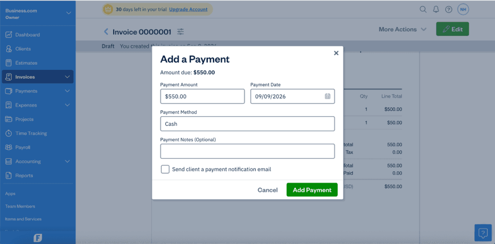 image of the Payment dashboard
