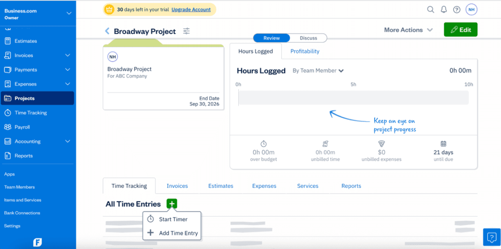 image of how to add billable time to a project