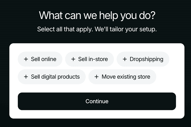 Shopify account creation