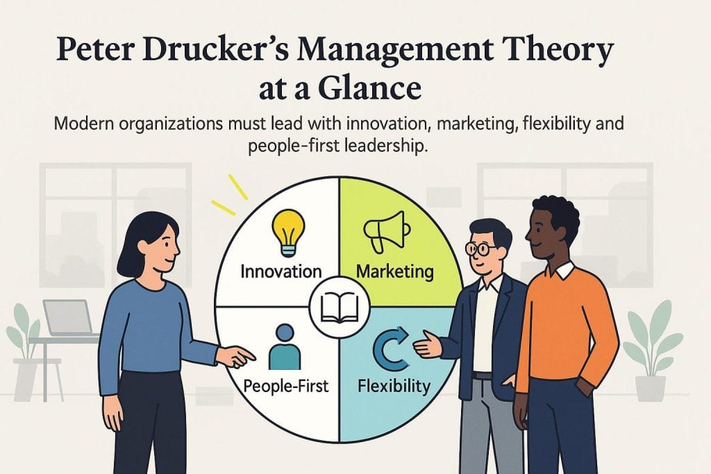 Infographic explaining Peter Drucker's management theory