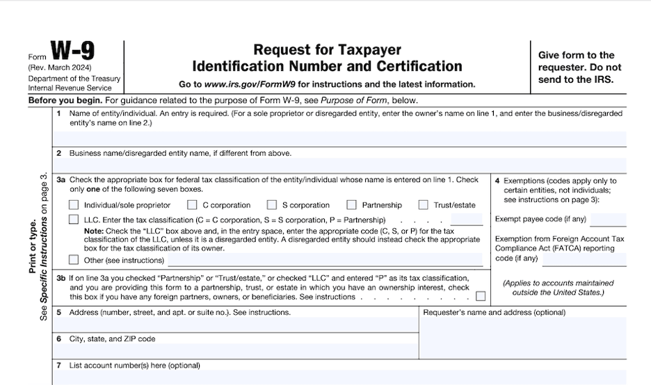 IRS W9 form 2024