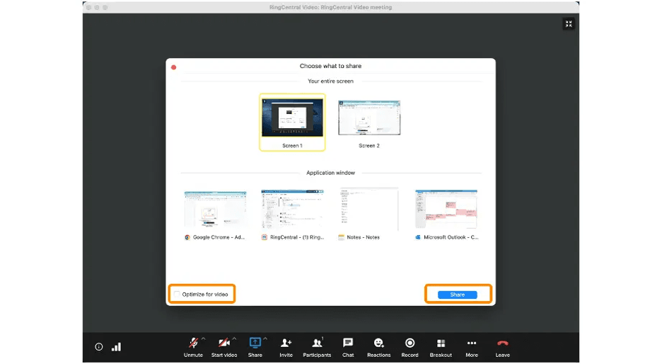 Ringcentral screenshare