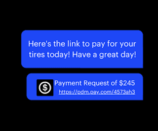 A Podium Text to Pay message showing a secure payment request sent to a customer by text.