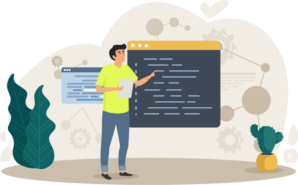 graphic of a person in front of a board