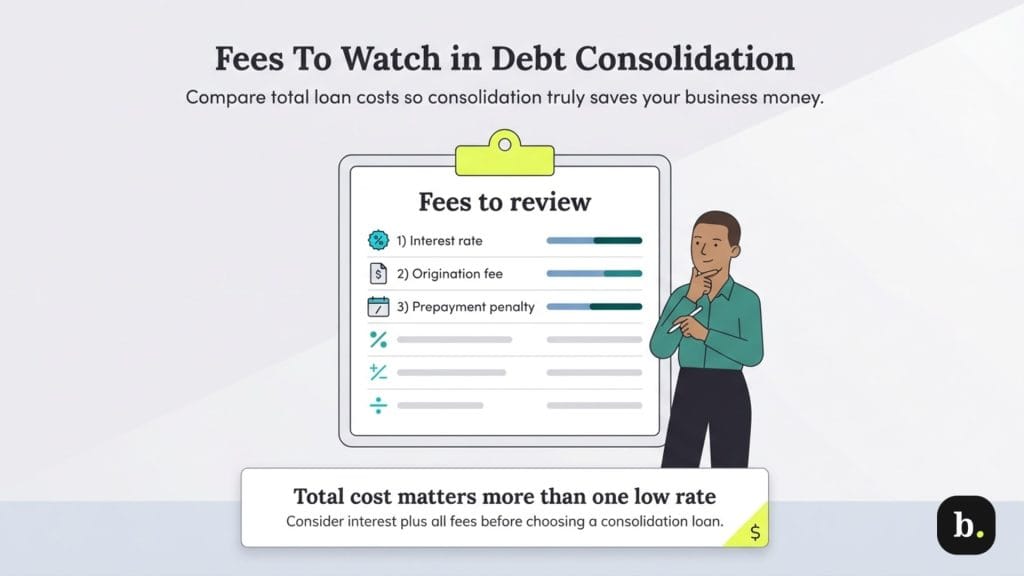 graphic of a man considering debt consolidation fees