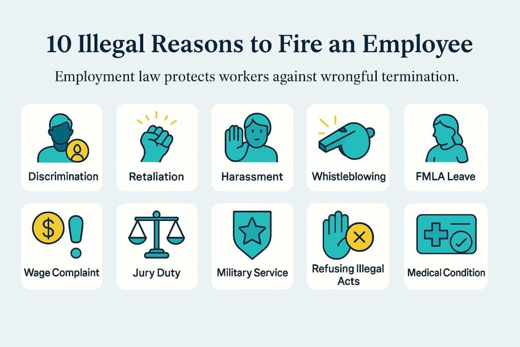 graphic depicting 10 illegal reasons to fire someone