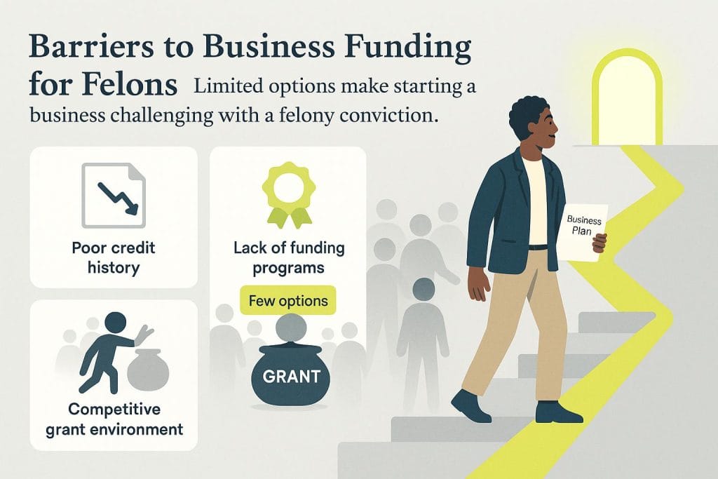 Infographic depicting why people with felonies struggle to fund their businesses