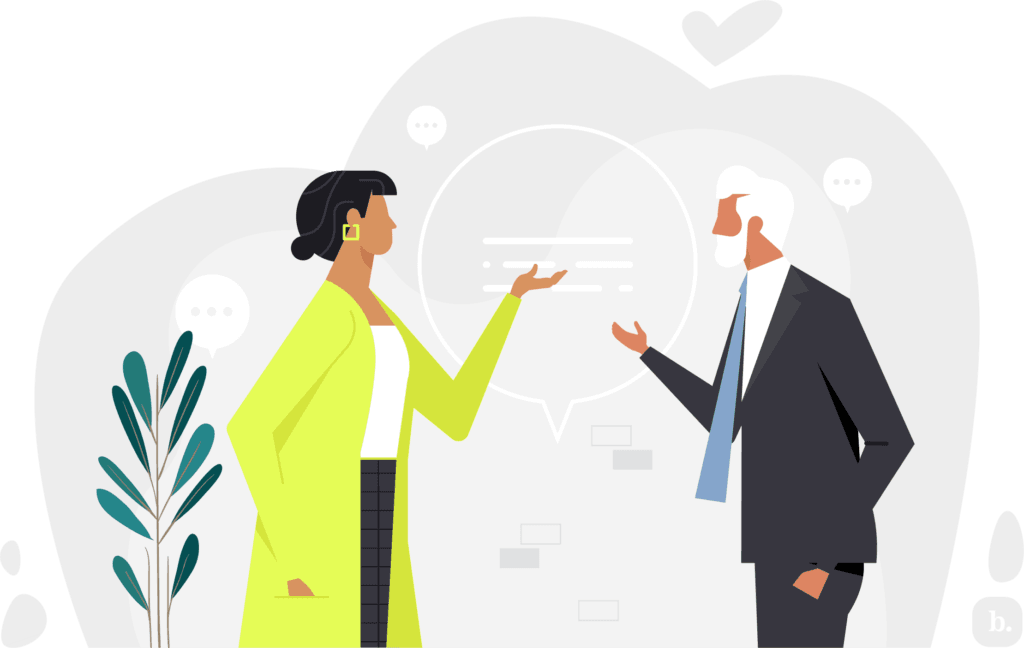 graphic of two colleagues talking to each other