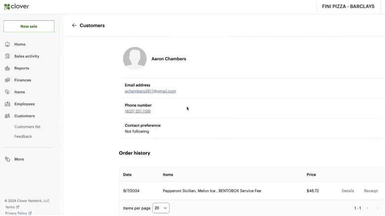 Clover customer management dashboard