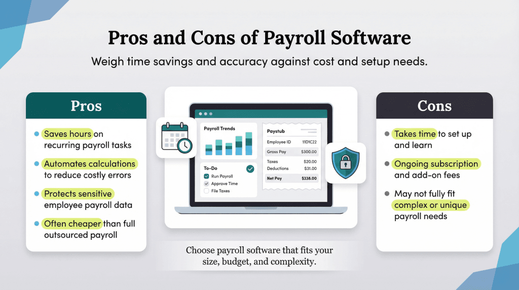 pros and cons of payroll software