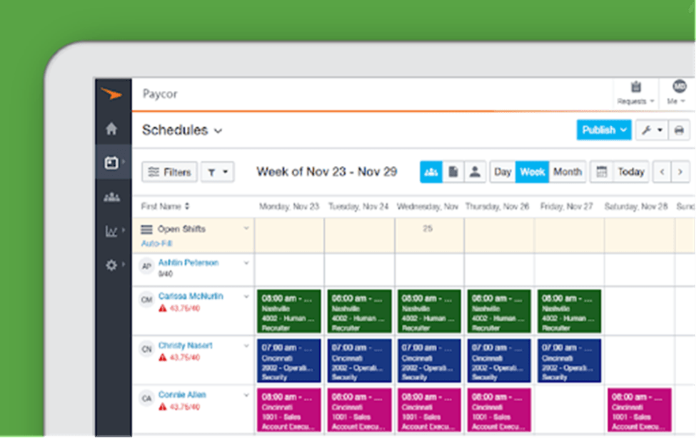 Paycor scheduling and time tracking