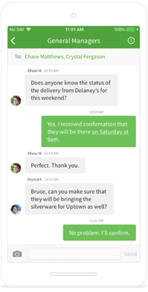 When I Work messenger on a mobile device