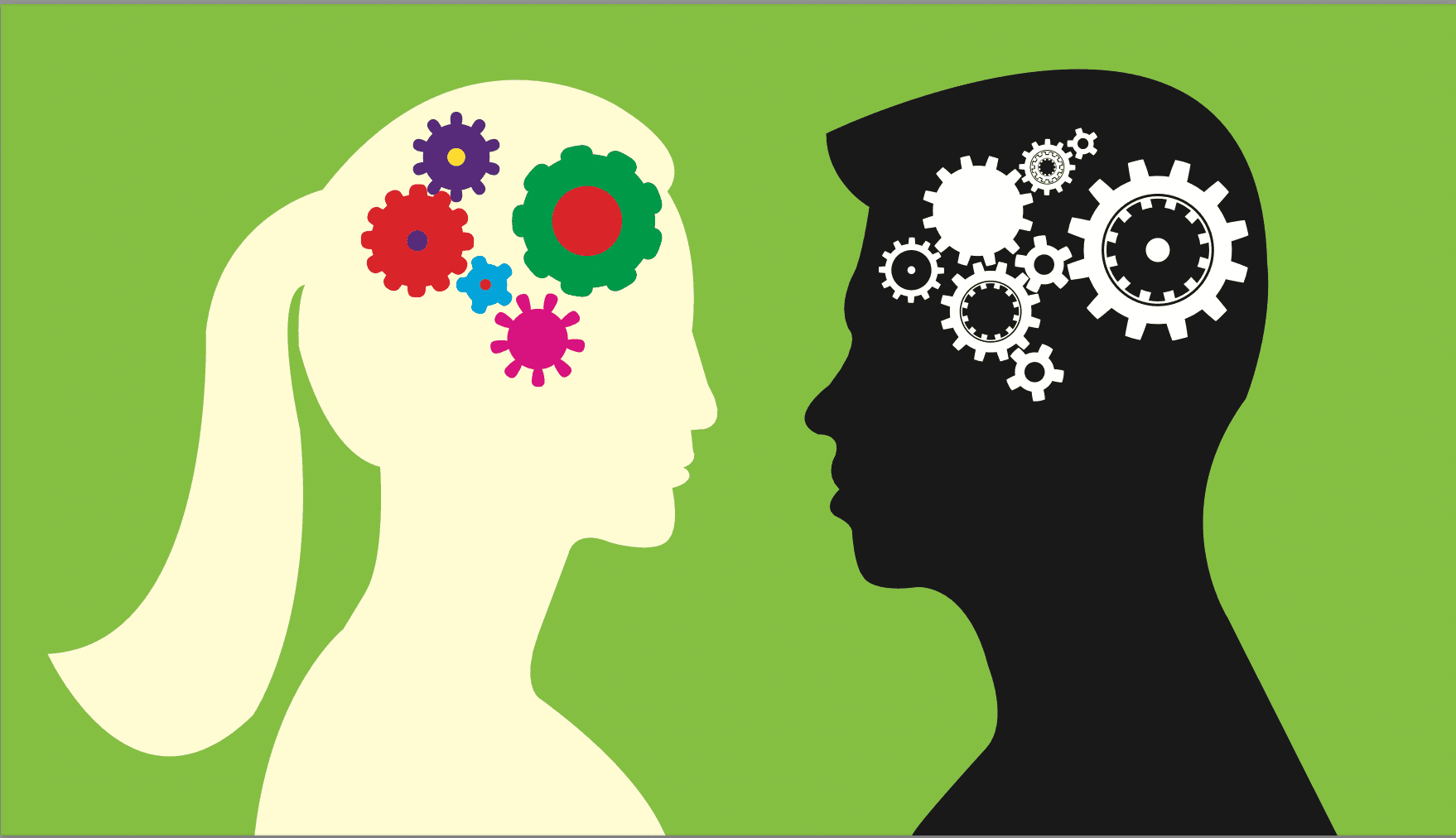 graphic of gears inside the heads of two silouettes