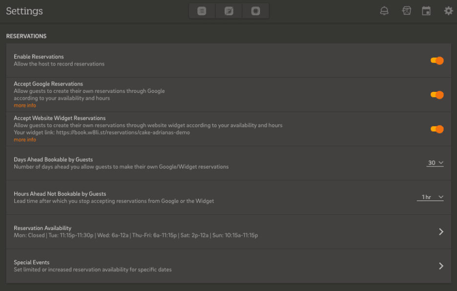 CAKE POS guest manager settings