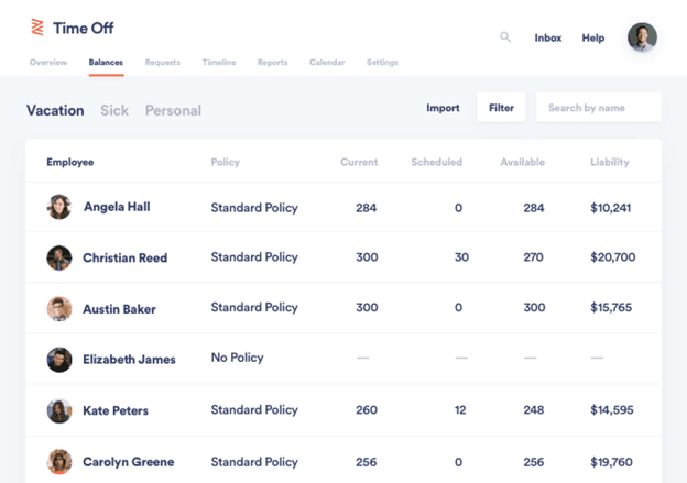 image of TriNet “Time Off” dashboard