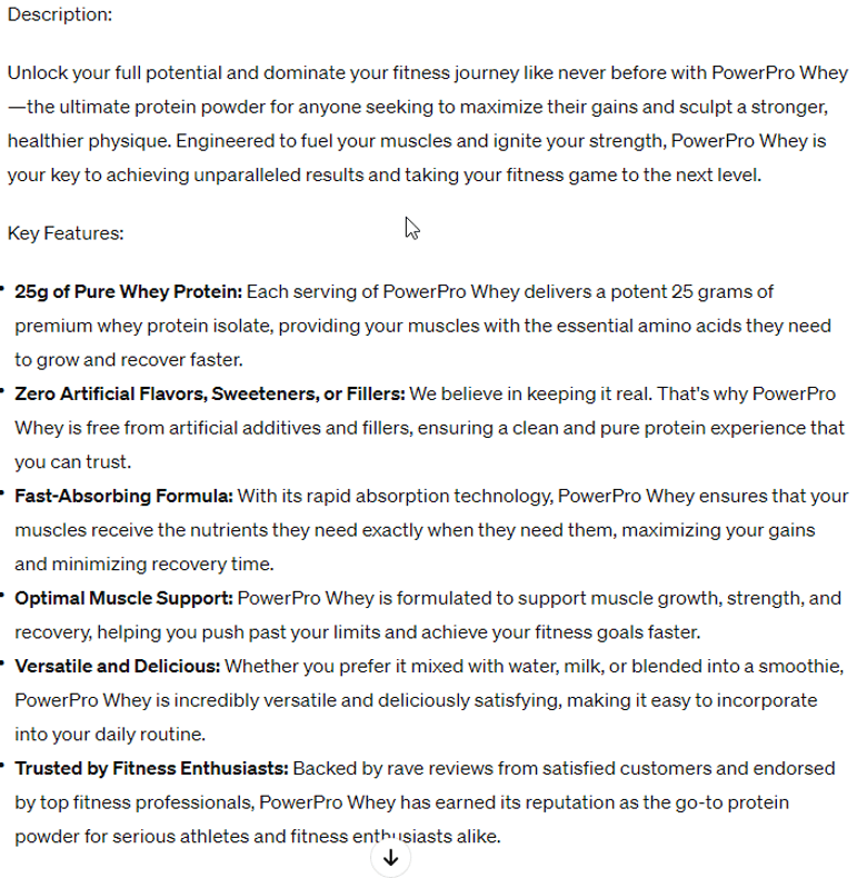 ChatGPT product description