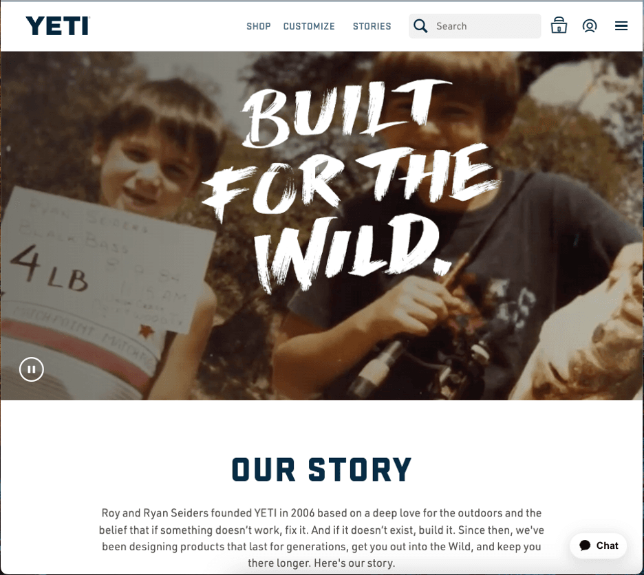 Yeti About Us page