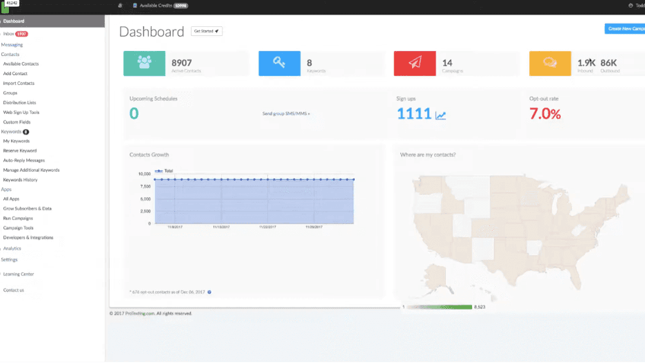 ProTexting dashboard