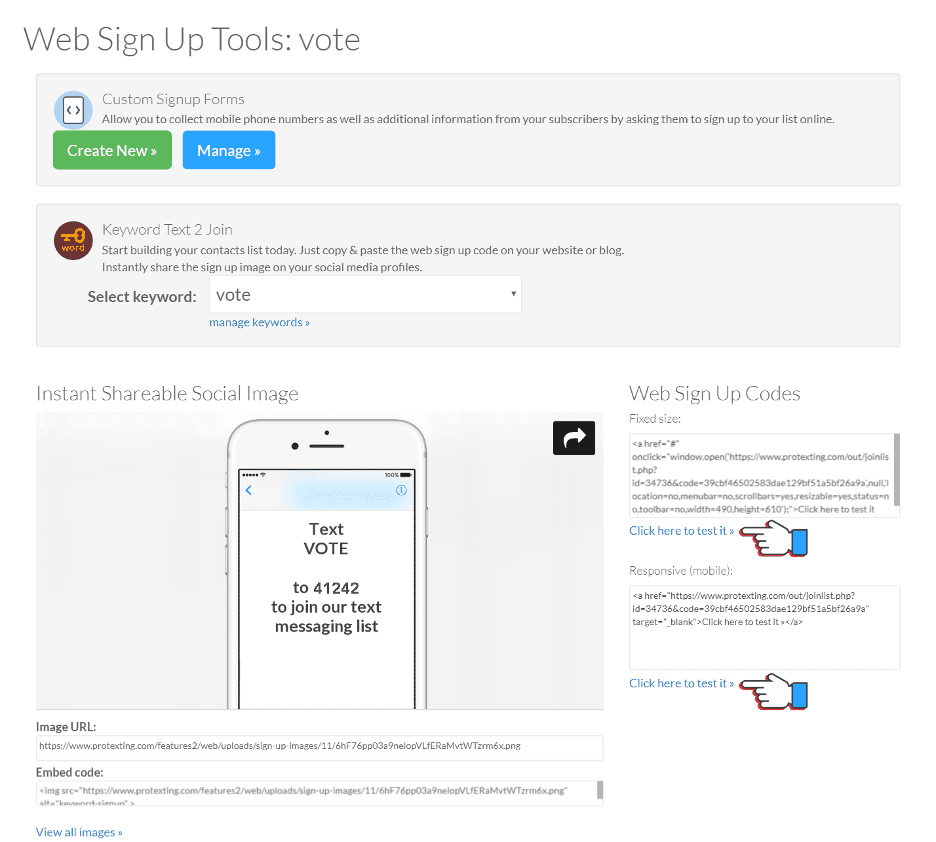 ProTexting signup tools