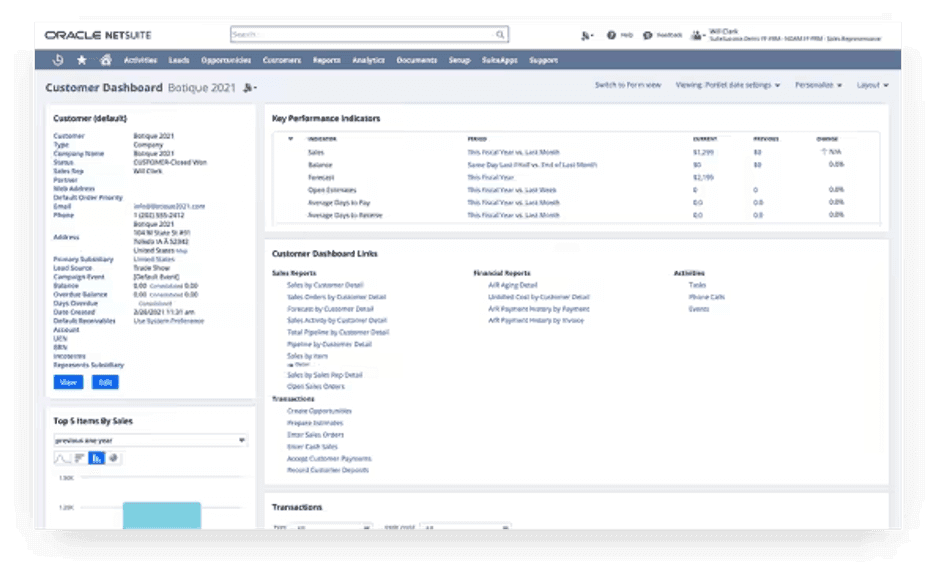 NetSuite customer dashboard