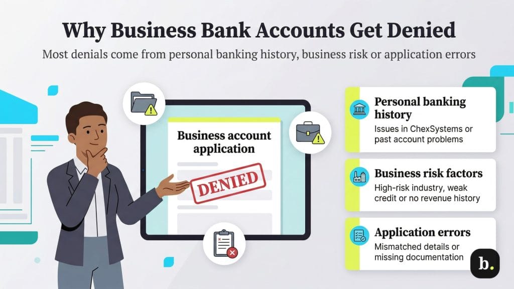 why busines bank accounts get denied