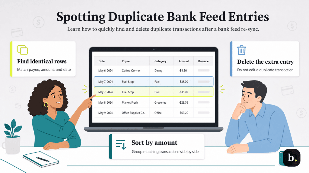 spotting duplicate entries in a bank feed