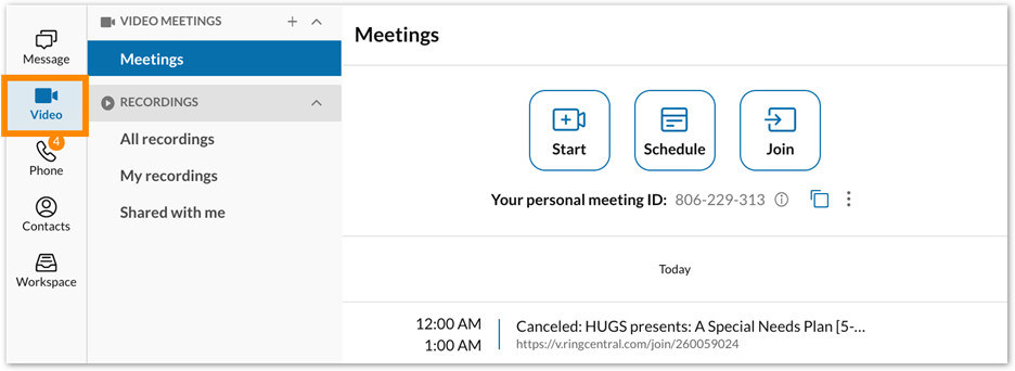 RingCentral video meeting